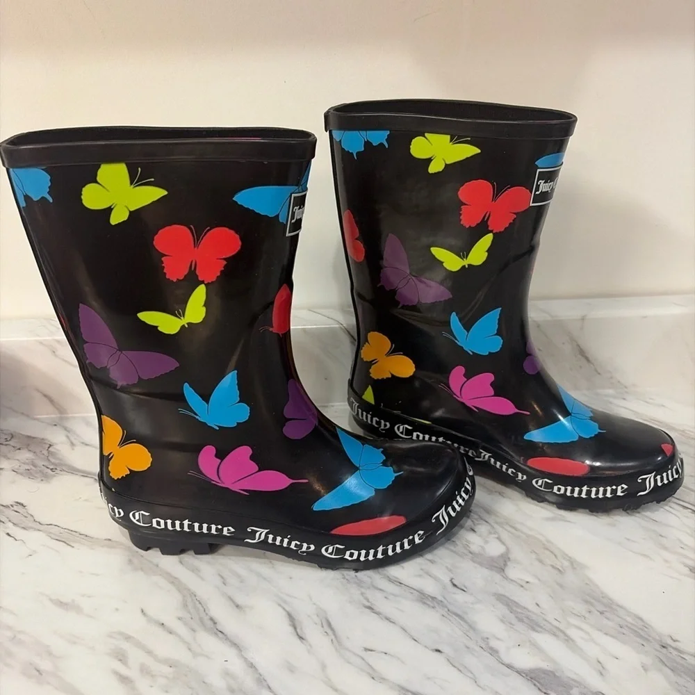 Juicy Couture Kids Boots - Black with Colorful Butterflies